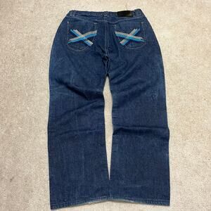 Akademiks Y2K Baggy Skater Embroidered Dark Jeans 34Wx31.5L